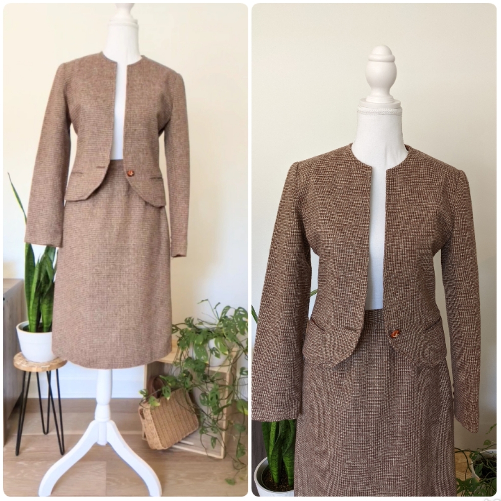 Vintage 1970s two piece tweed suiting women's workwear